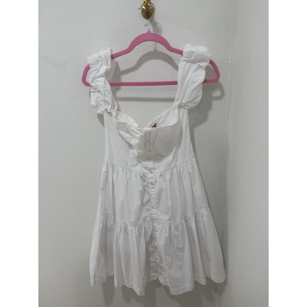 Staud Elio Off Shoulder Mini Dress Size 6 Women Preppy Cotton Blend Tiered White - Picture 2 of 7